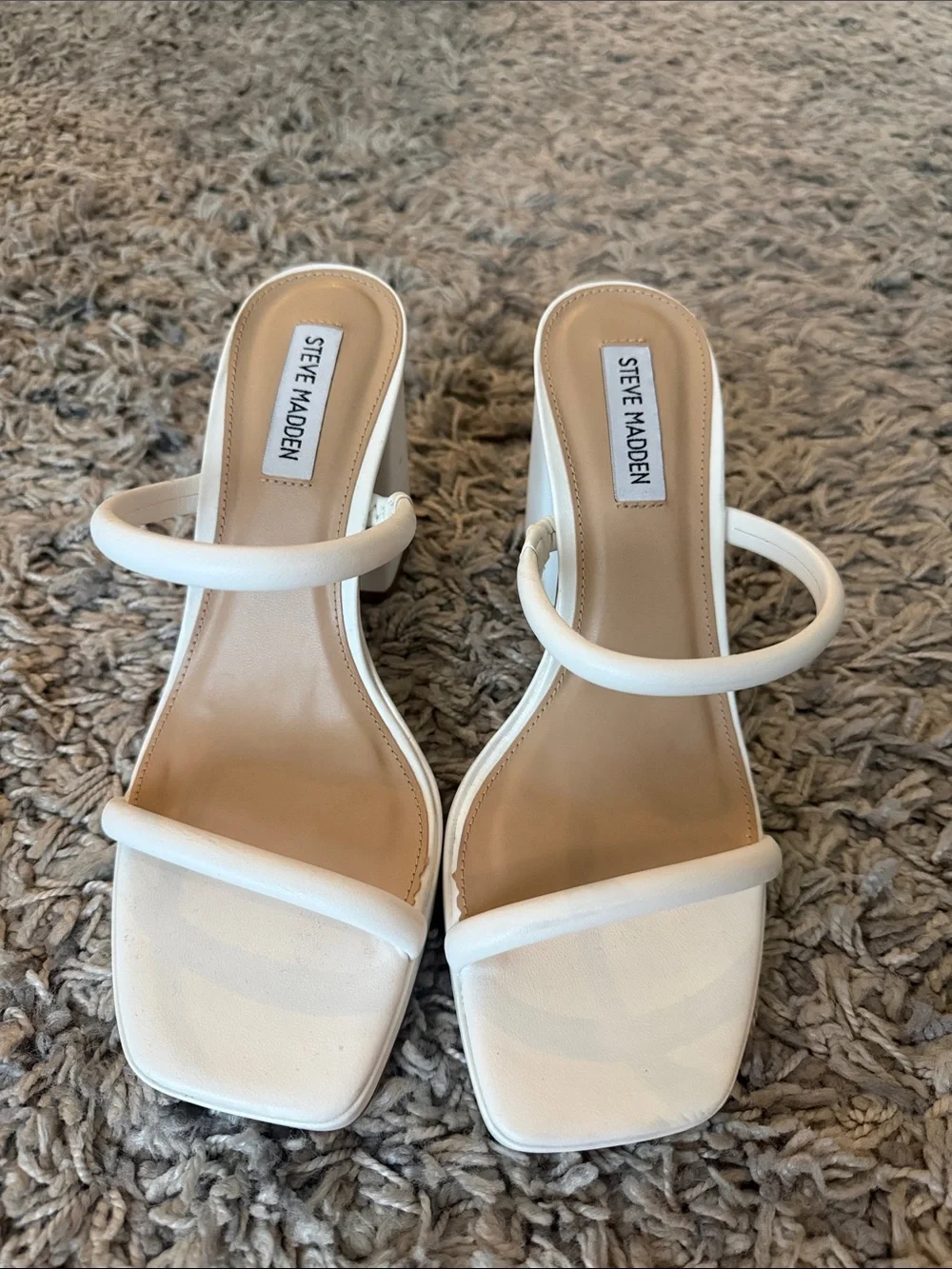Steve Madden White Double-Strap Square Toe Heeled Sandals